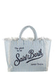 Mc2 Saint Barth Striped Linen Beach Tote Bag With Printed Logo