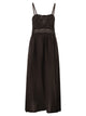 Maurizio Mykonos Long Linen Dress With Embroidered Bodice And Slim Straps
