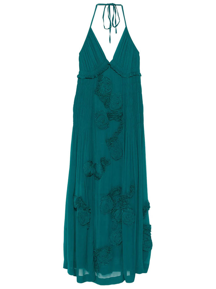 Dries Van Noten Drina Viscose Long Dress With Floral Appliqués