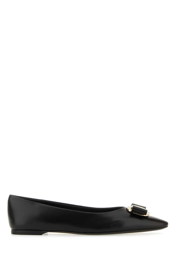 Ferragamo Black Leather Zea Ballerinas