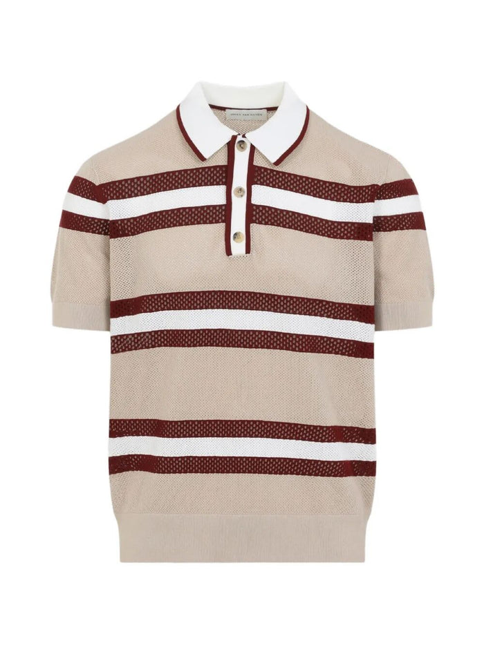 Dries Van Noten Mercy Viscose Mesh Tricolor Striped Polo Shirt