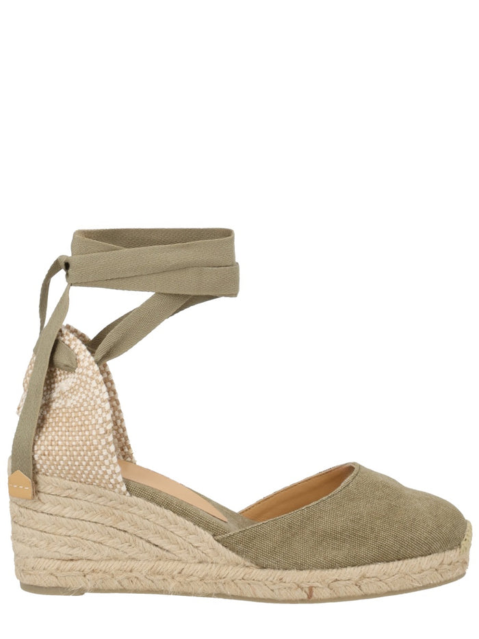 Castañer Green Cotton Leather Heel