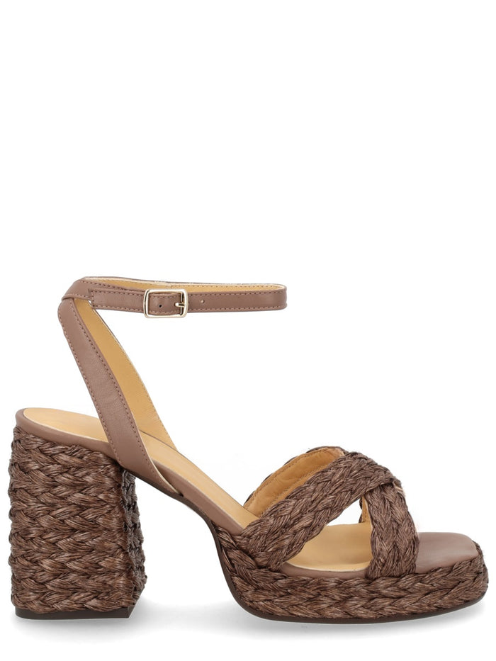 Castañer Grey Raffia Leather Heels