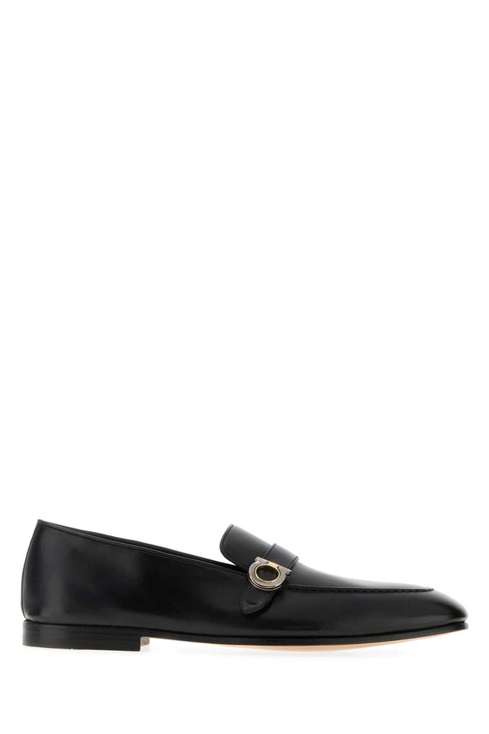 Ferragamo Black Leather Austin Loafers