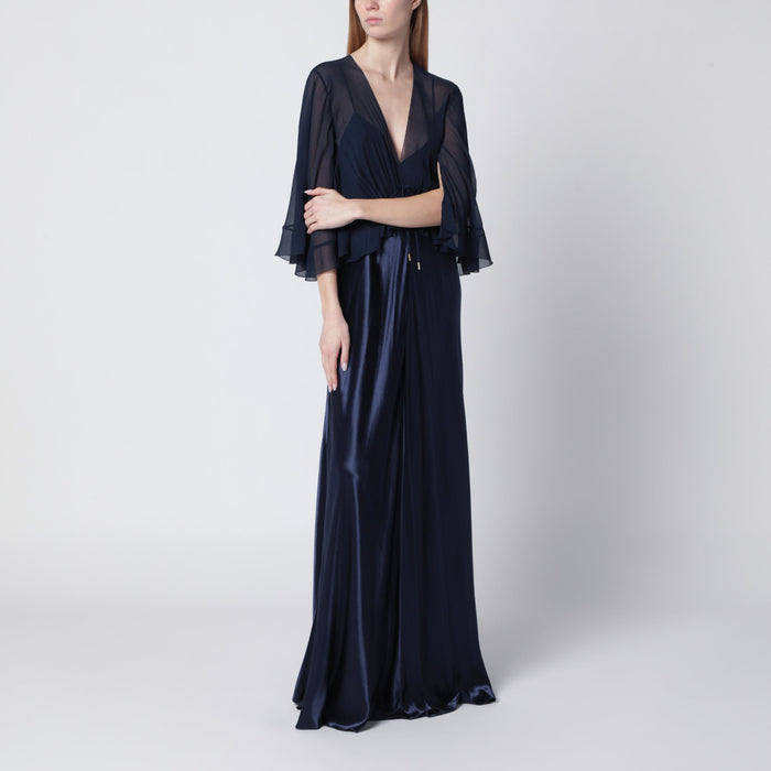 Alberta Ferretti Long Semi-Transparent Blue Dress In Viscose