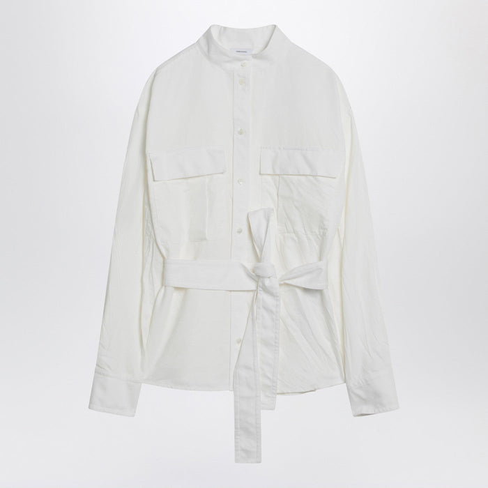 Ferragamo White Belted Shirt In Cotton Blend