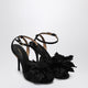Ferragamo Black Satin Flower Sandals