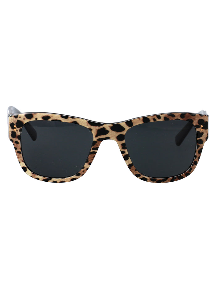 Dolce & Gabbana Top Con Stampa Leopardo Su Nero Acetate Sunglasses