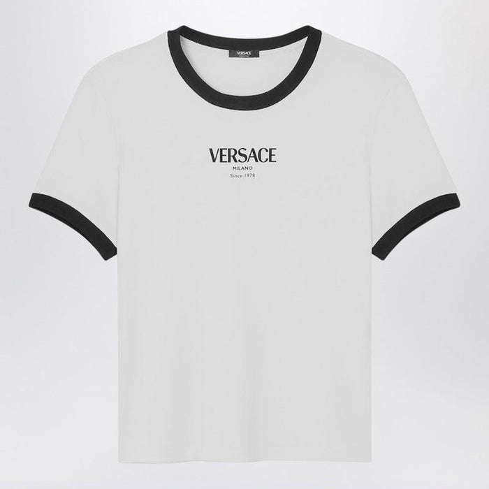 Versace White/Black Stretch Viscose Jersey Tshirt