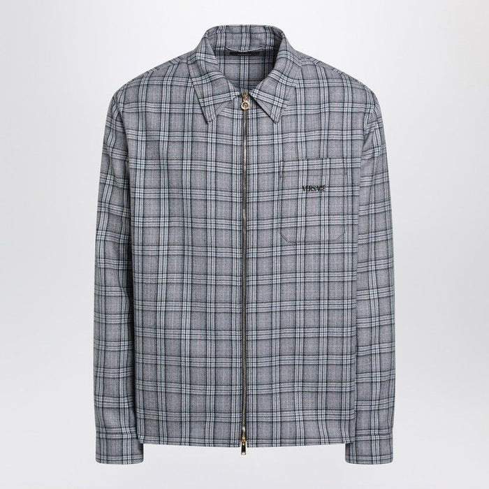 Versace Light Blue Zipup Checked Shirt