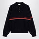 Versace Navy Blue Cotton Knit Polo Shirt With Embroidered Logo