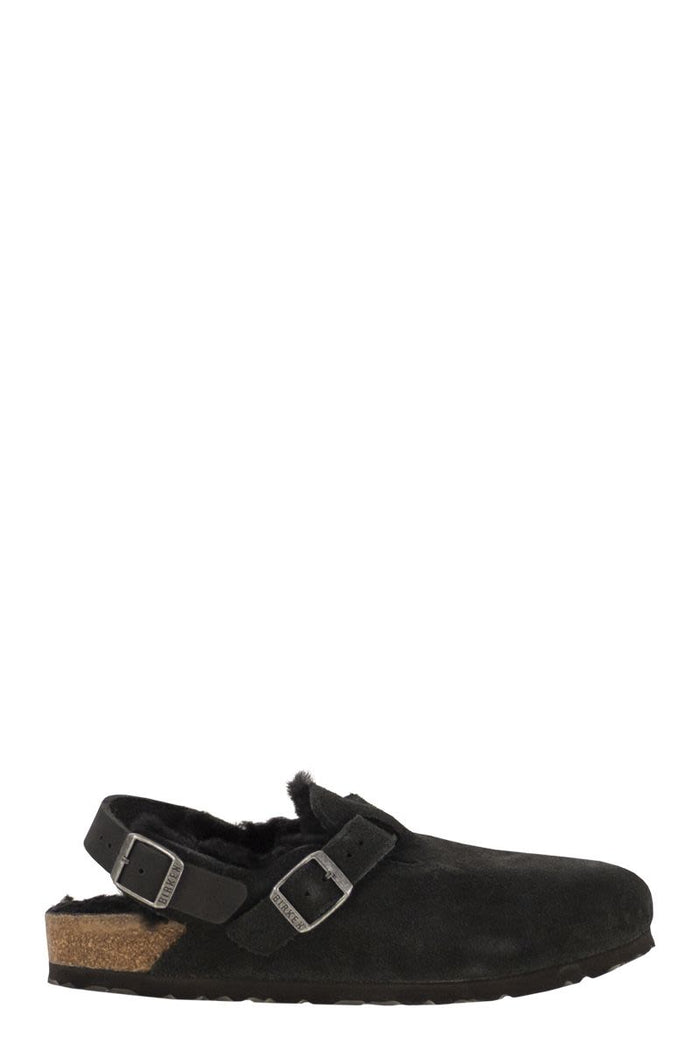 Birkenstock "Tokio" Shearling Suede Leather Slippers