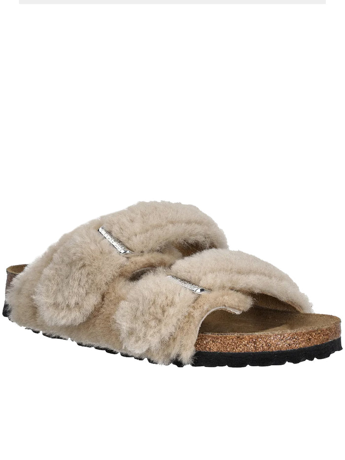 Birkenstock Arizona Shearling Nude Leather Sandals