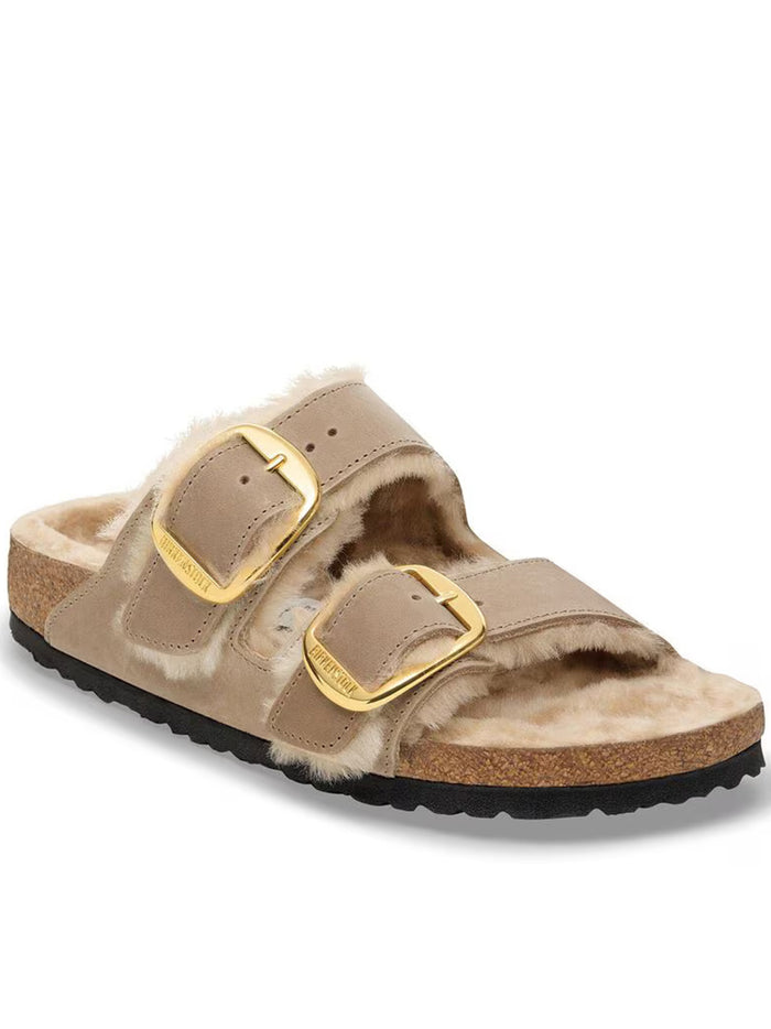 Birkenstock Arizona Big Buckle Shearling Brown Leather Sandals