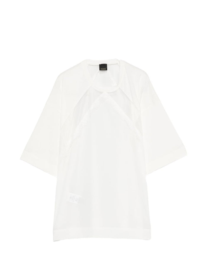 Pinko White Lace Detail Short T-Shirt