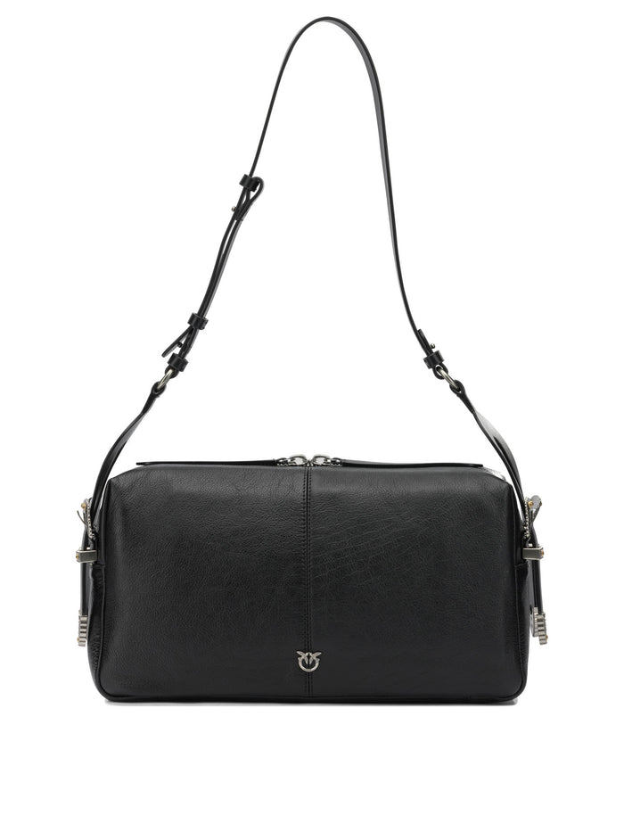 Pinko Black Leather Cotton Polyamide Polyurethane Shoulder Bag