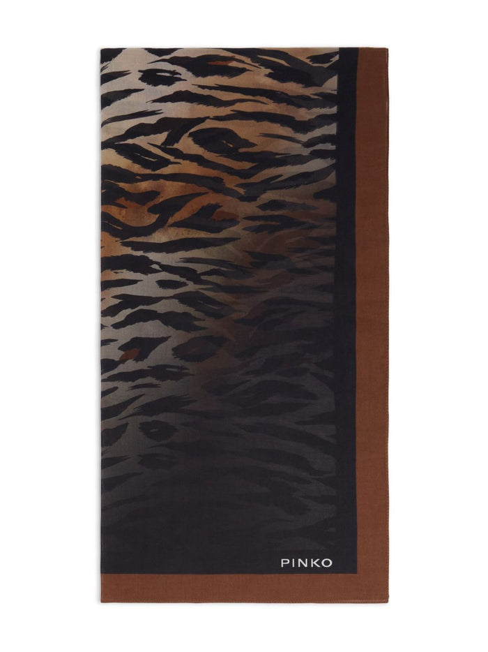 Pinko Marrone Animal Print Cotton Scarf