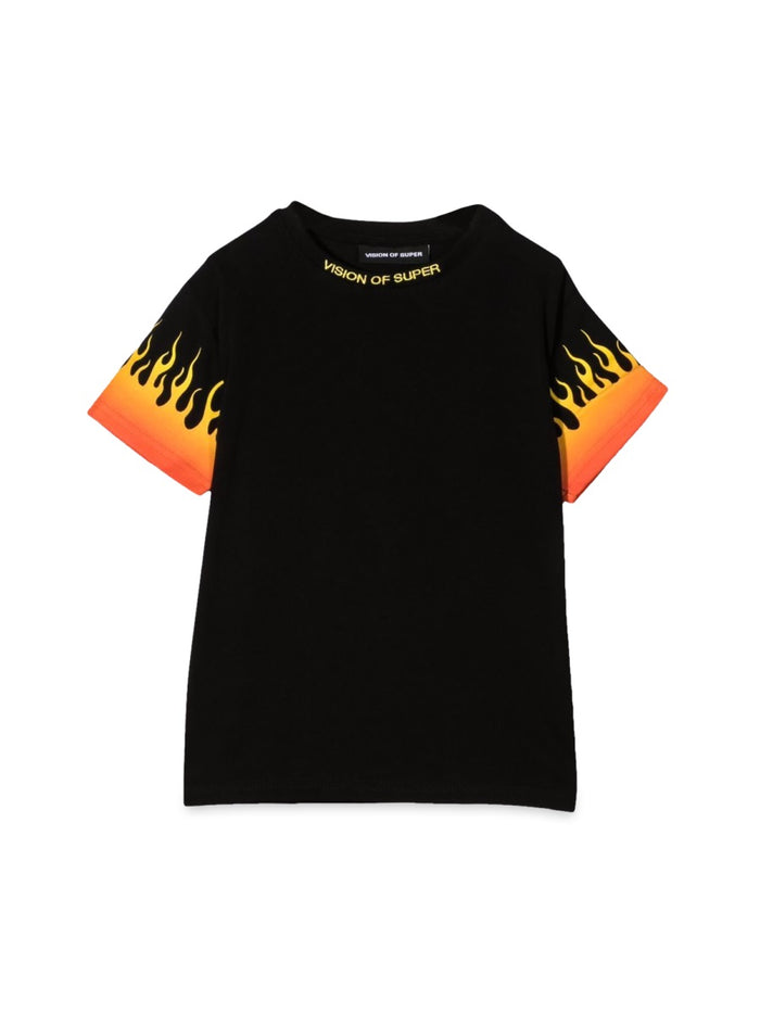 Vision Of Super Black Tshirt With Shaded Red Flames