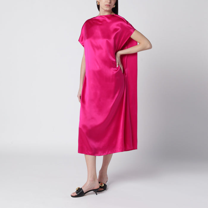 Dries Van Noten Fuchsia Silk Satin Midi Dress