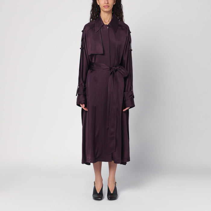 Victoria Beckham Eggplant Colour Single-Breasted Trench Coat