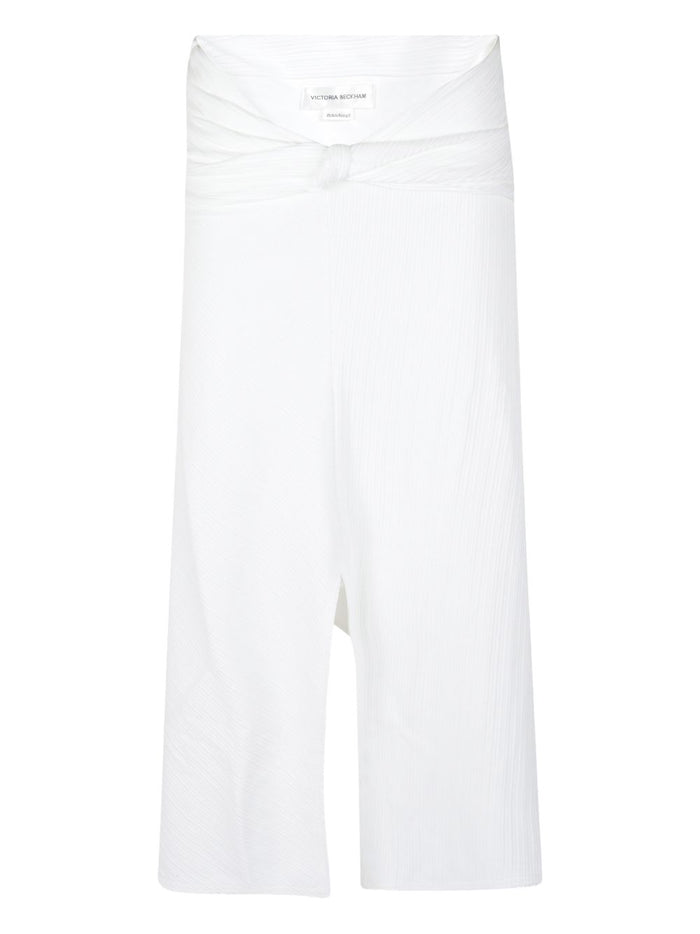 Victoria Beckham White Ribbed Twist Midi Skirt