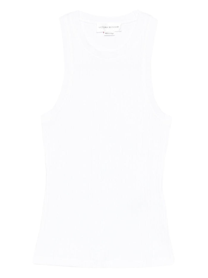 Victoria Beckham White Ribbed Tank Top