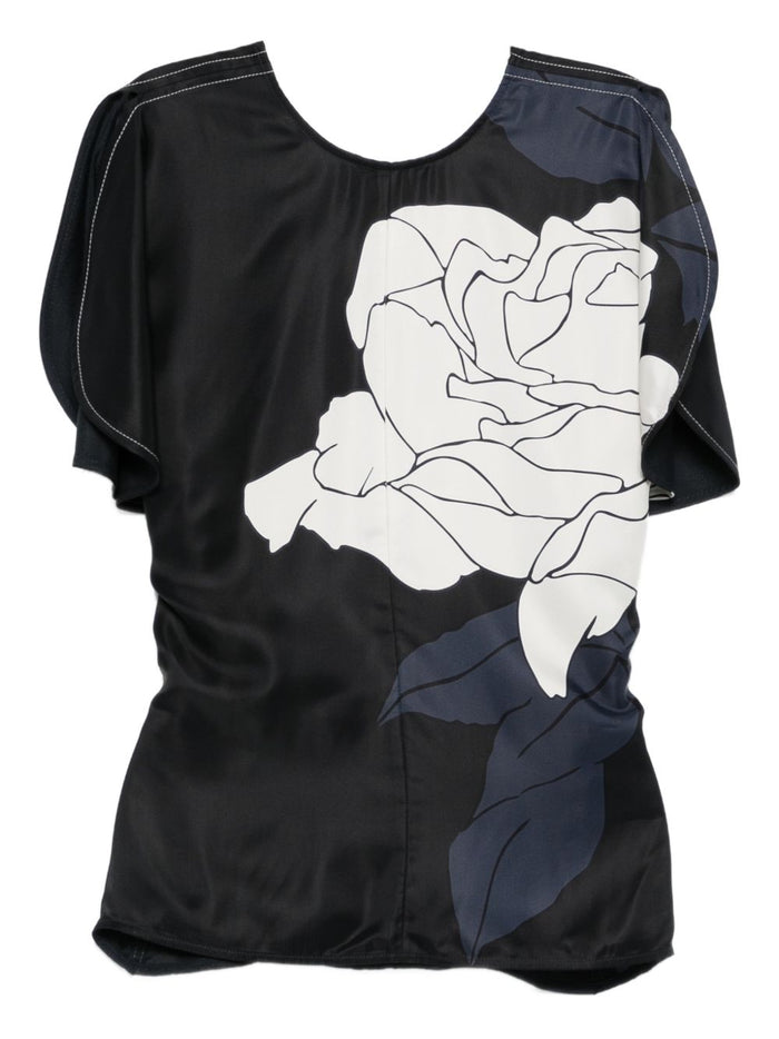 Victoria Beckham Navy Sm Top With White Flower Drape