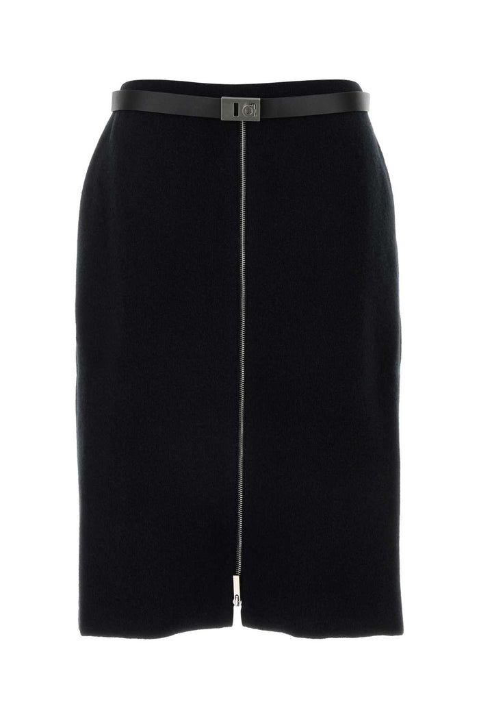 Ferragamo Black Stretch Wool Blend Skirt