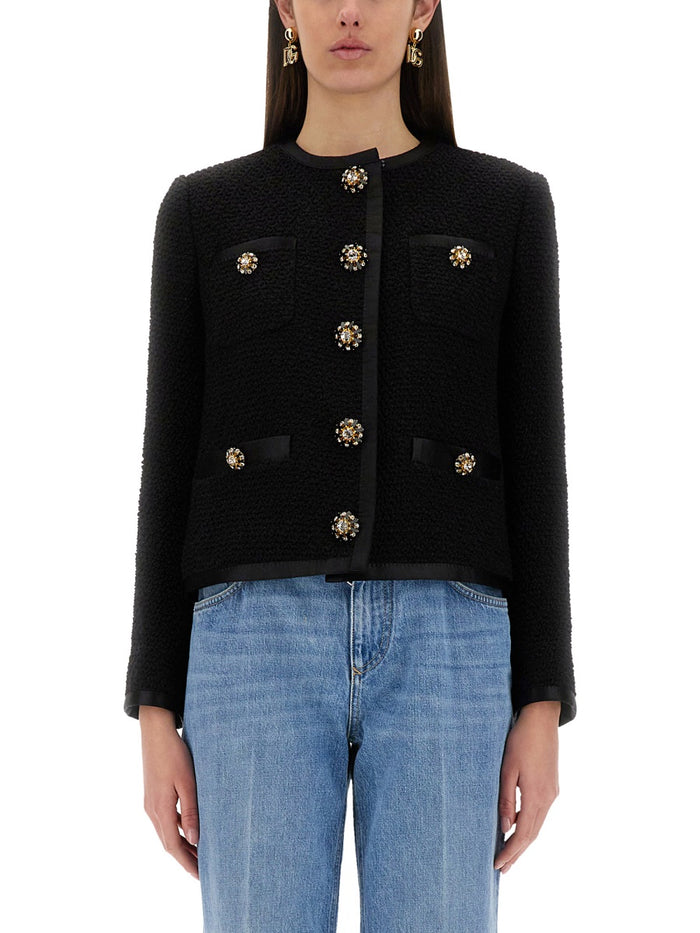 Dolce & Gabbana Single-Breasted Tweed Bouclé Short Jacket