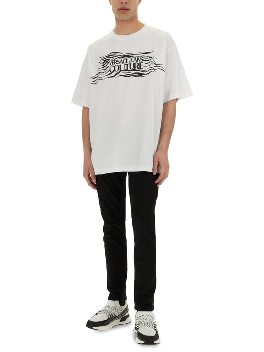 Versace Jeans Couture Zebra Rhinestone Logo T-Shirt