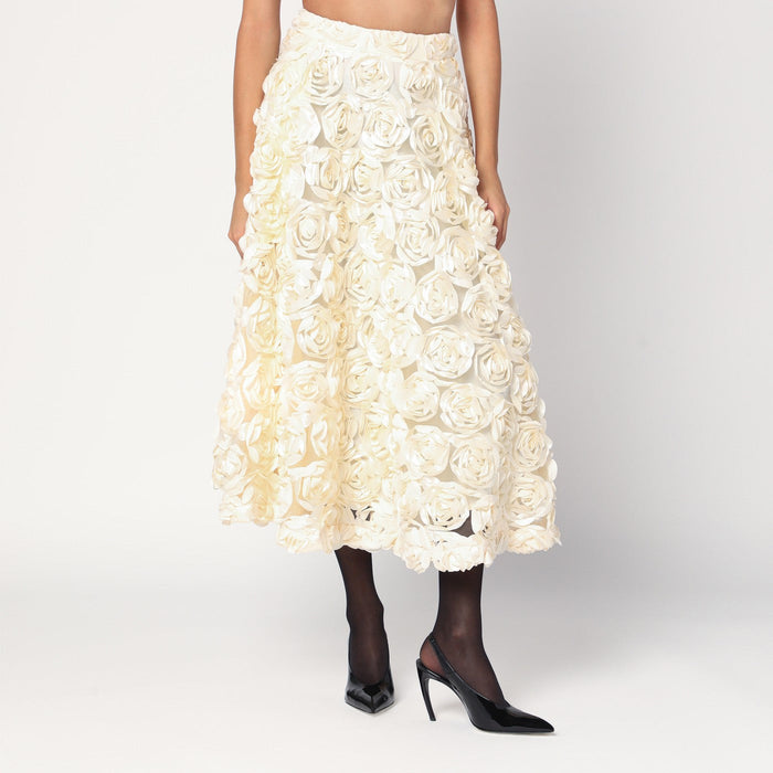 Rotate Cream Skirt With Floral Appliqués