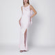 Rotate Long Pink Satin Jacquard Dress With Ruffles