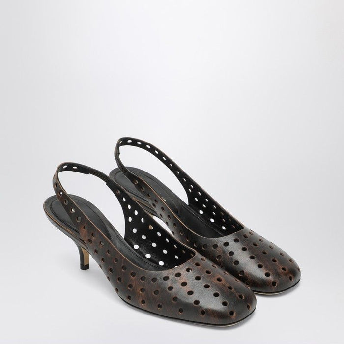 Dries Van Noten Brown Aged Leather Perforated Slingback Shoes