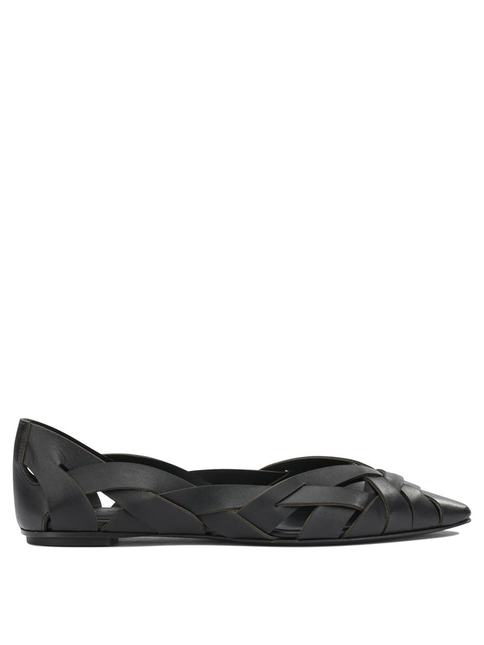 Del Carlo Black Calf Leather Leather Ballerinas