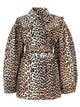 Ganni Short Trench Coat With Leopard Print