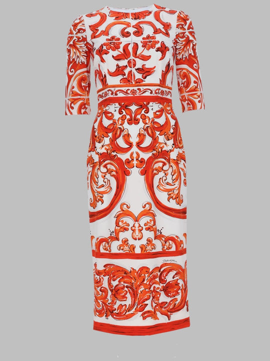 Dolce & Gabbana Abito In Charmeuse Stampa Maiolica