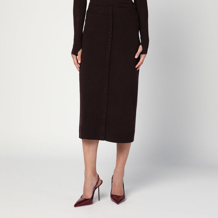 Victoria Beckham Brown Midi Skirt In Wool Blend