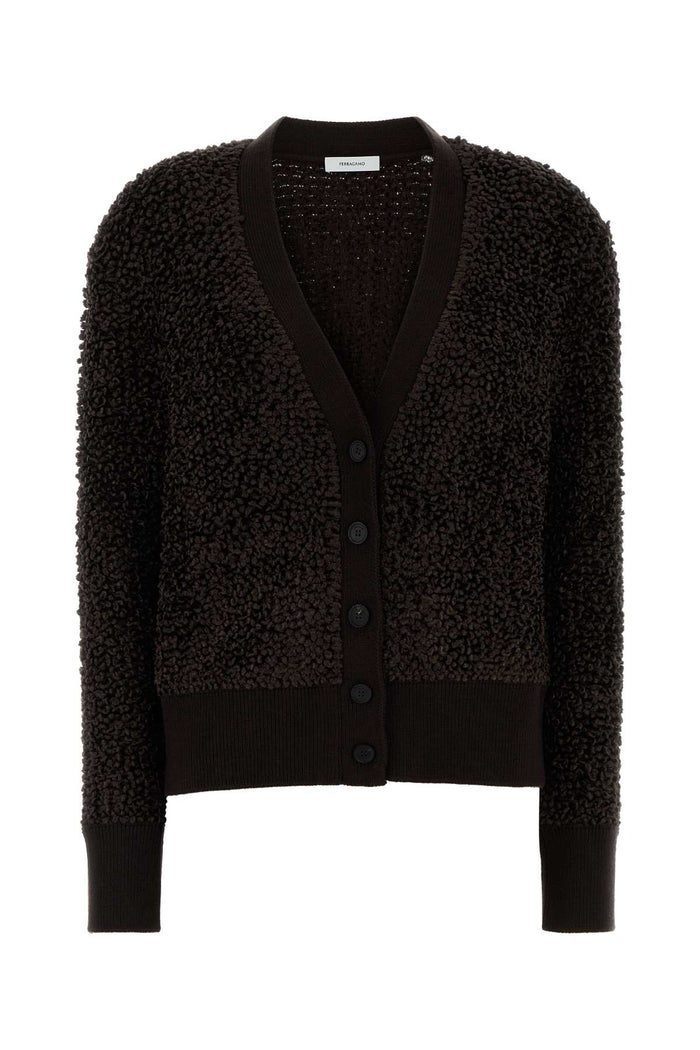 Ferragamo Dark Brown Boucle Cardigan