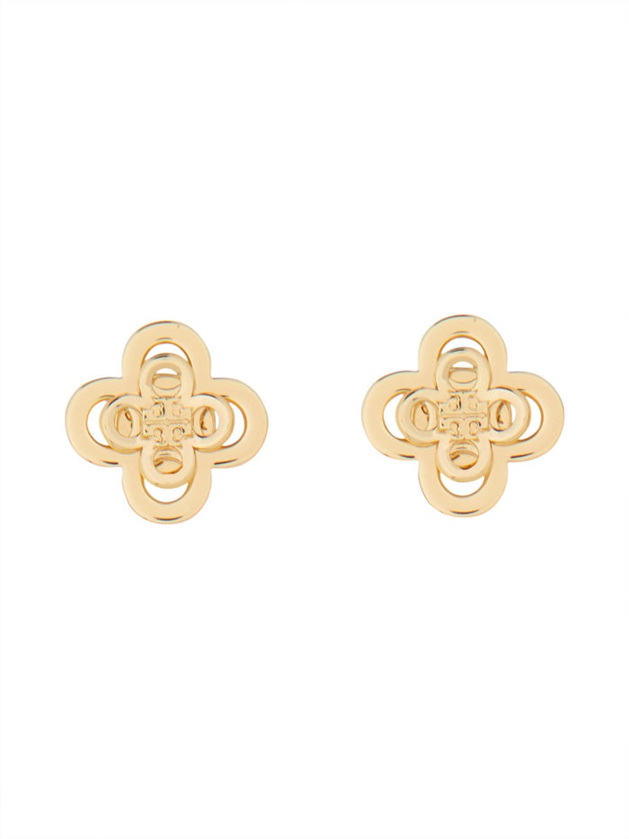 Tory Burch Gold Tone Brass Logo Earrings