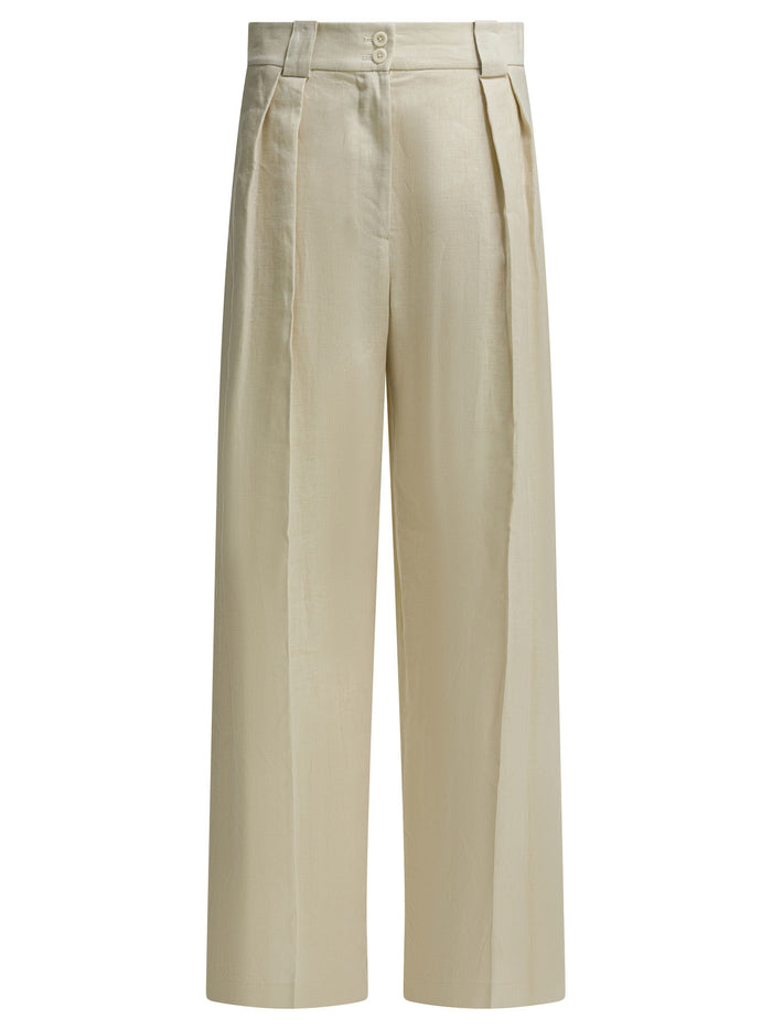Ines De La Fressange Beige Linen Trousers