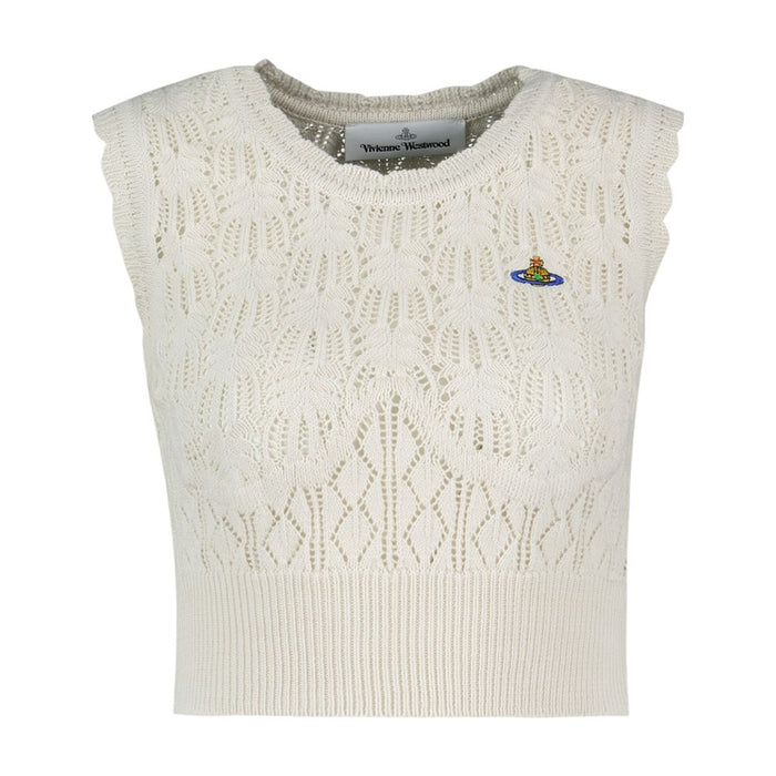 Vivienne Westwood Cream Crochet Top With Orb Logo