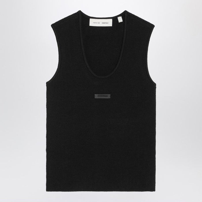 Fear Of God Essentials Black Tank Top In Stretch Waffle Fabric