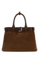 Prada Brown Suede Prada Buckle Medium Handbag