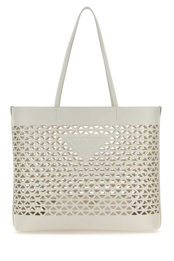 Prada White Leather Shopping Bag