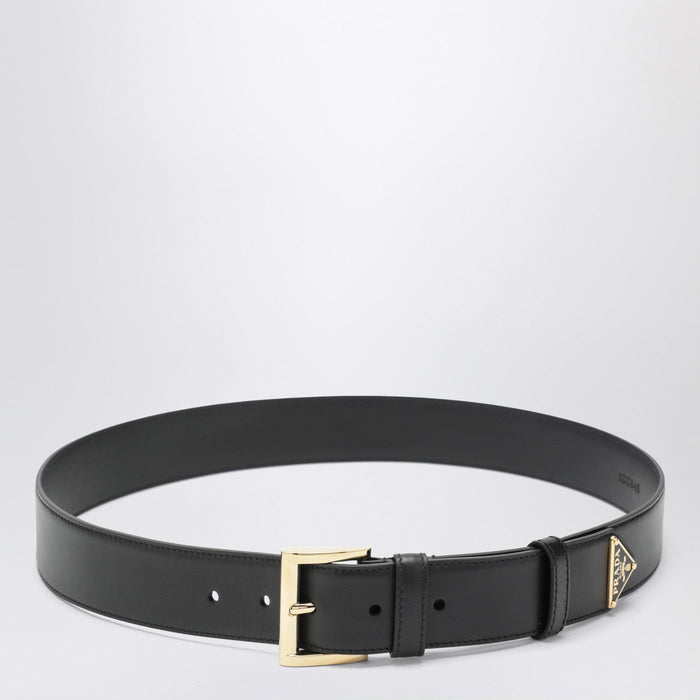 Prada Black Leather Belt With Triangle Logo