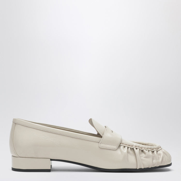 Prada Ivory Ruched Loafer With Logo