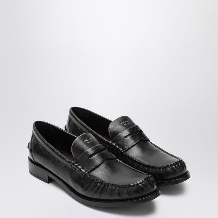 Prada Black Polished Leather Loafers