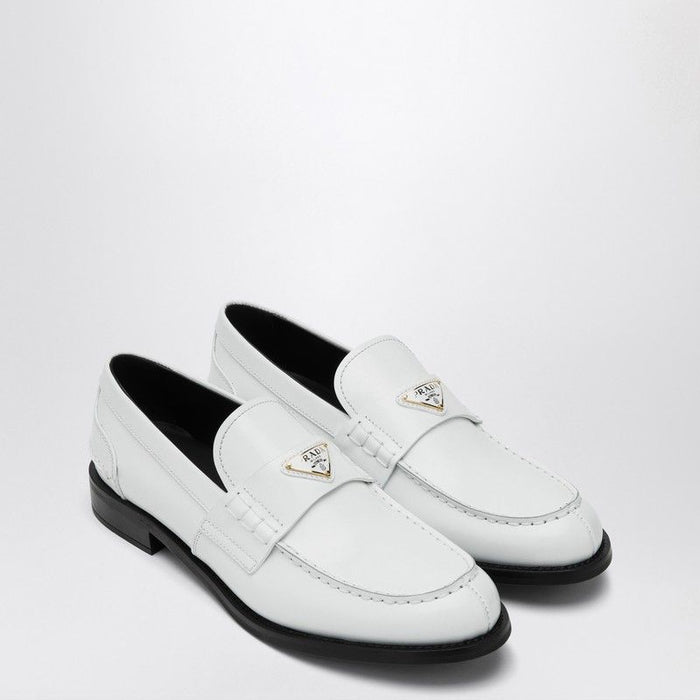 Prada  White Brushed Leather Loafer