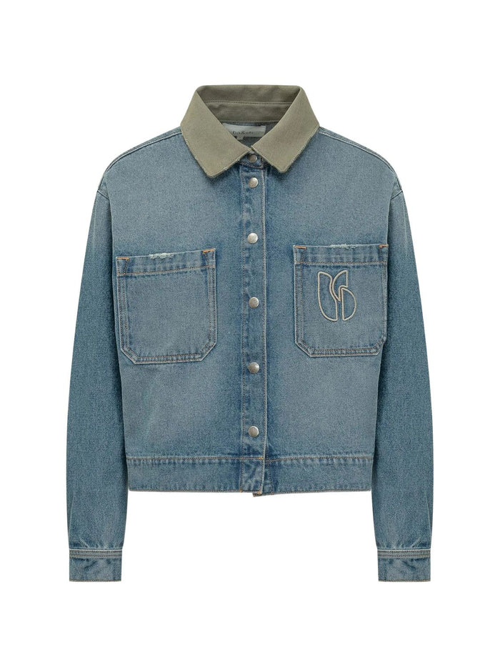 Ba&Sh Vigilio Denim Jacket Khaki Collar