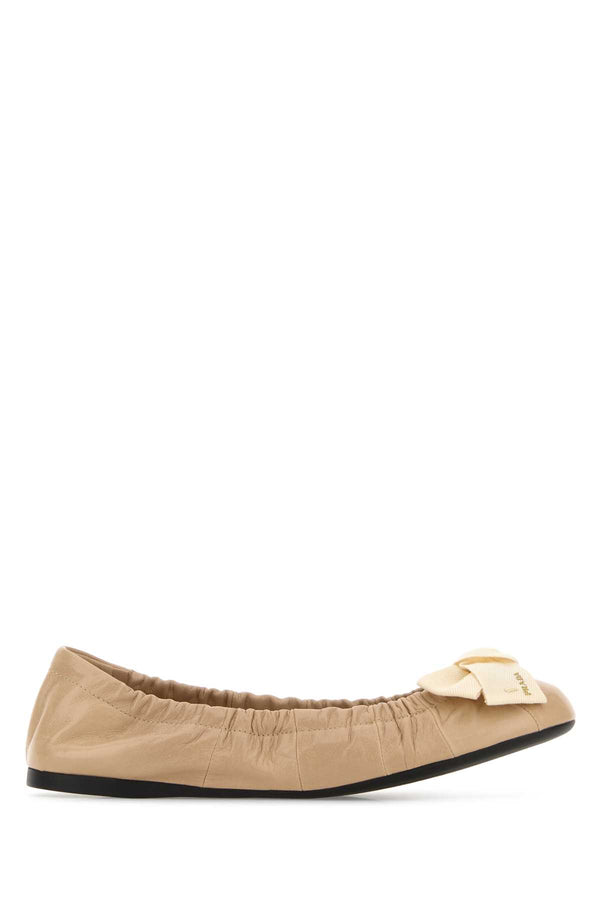 Prada Sand Calf Leather Flat Shoes